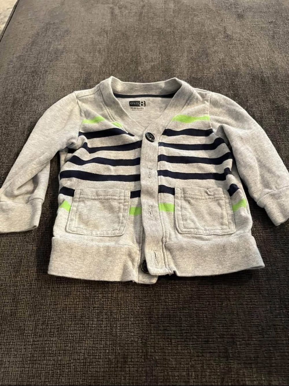 Crazy 8 Light Gray Cardigan with Navy and Bright Green Stripes